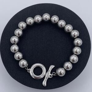 Italian 925 Sterling Silver 10mm Bead Bracelet ATI Italy Toggle Clasp Heavy 31g